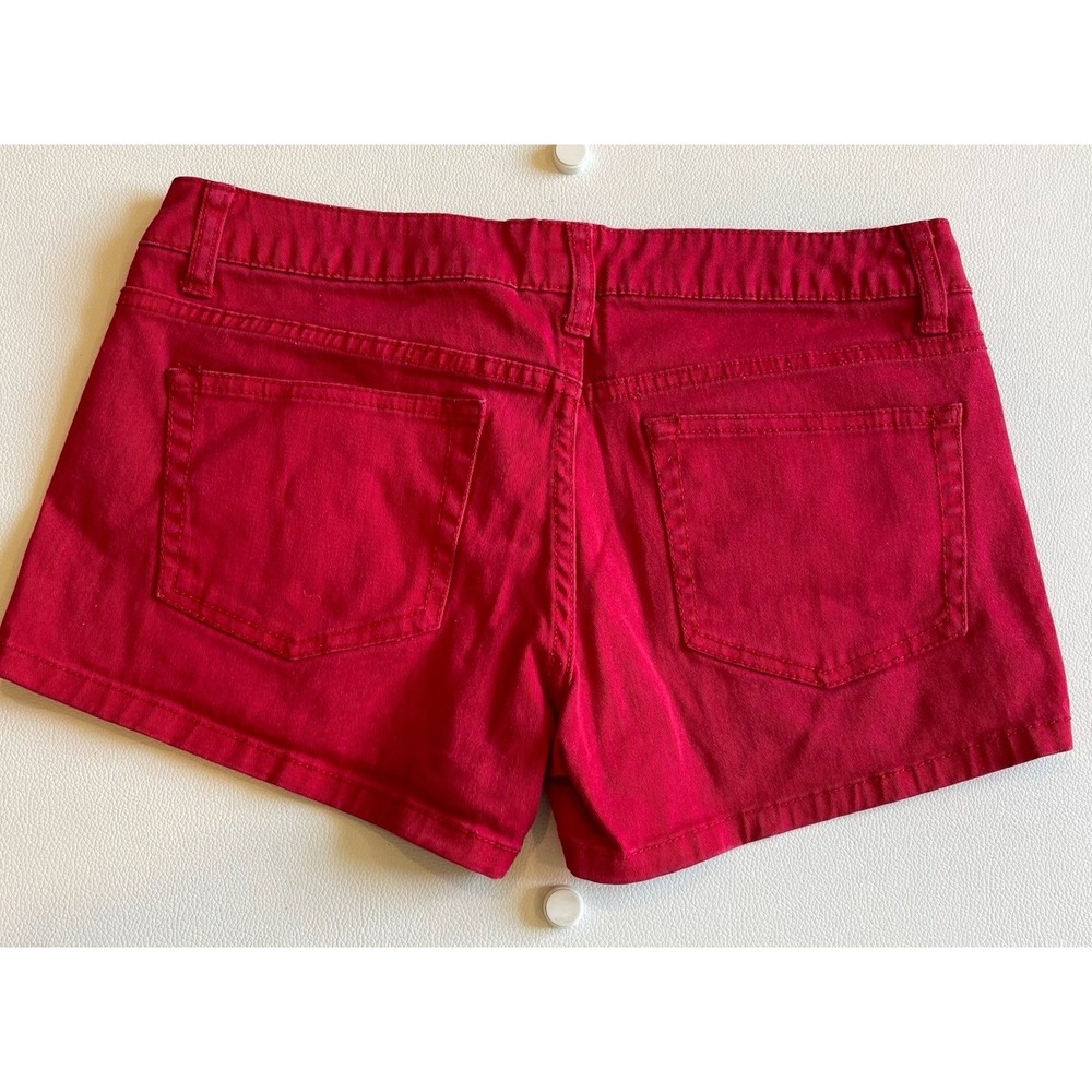 Bebop Red Denim Shorts Juniors Size 5 Low Rise Stretch Mini Jean Shorts Solid - Picture 3 of 3